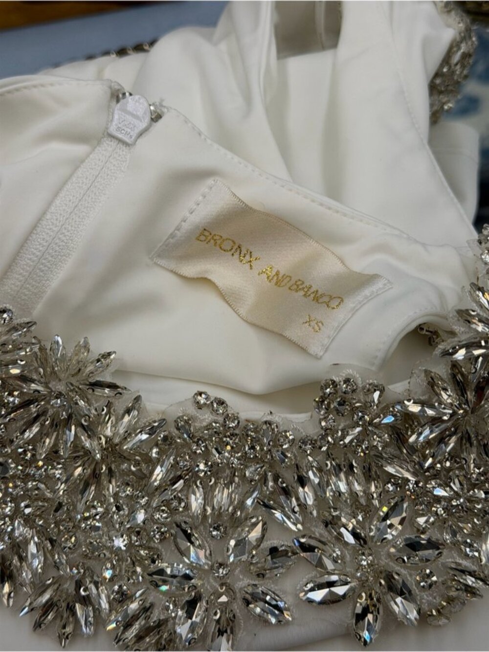 🆕 BRONX & BANCO 🧿 NWOT Camila Rhinestone Cut-Out Gown, White - Sz XS US 2 - Picture 15 of 16